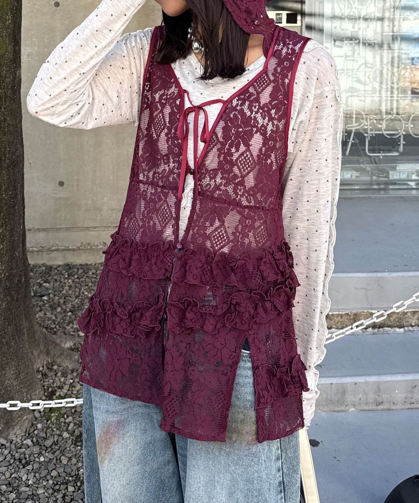 CIAOPANIC Rufflw邊Lace連帽背心 - Image 13