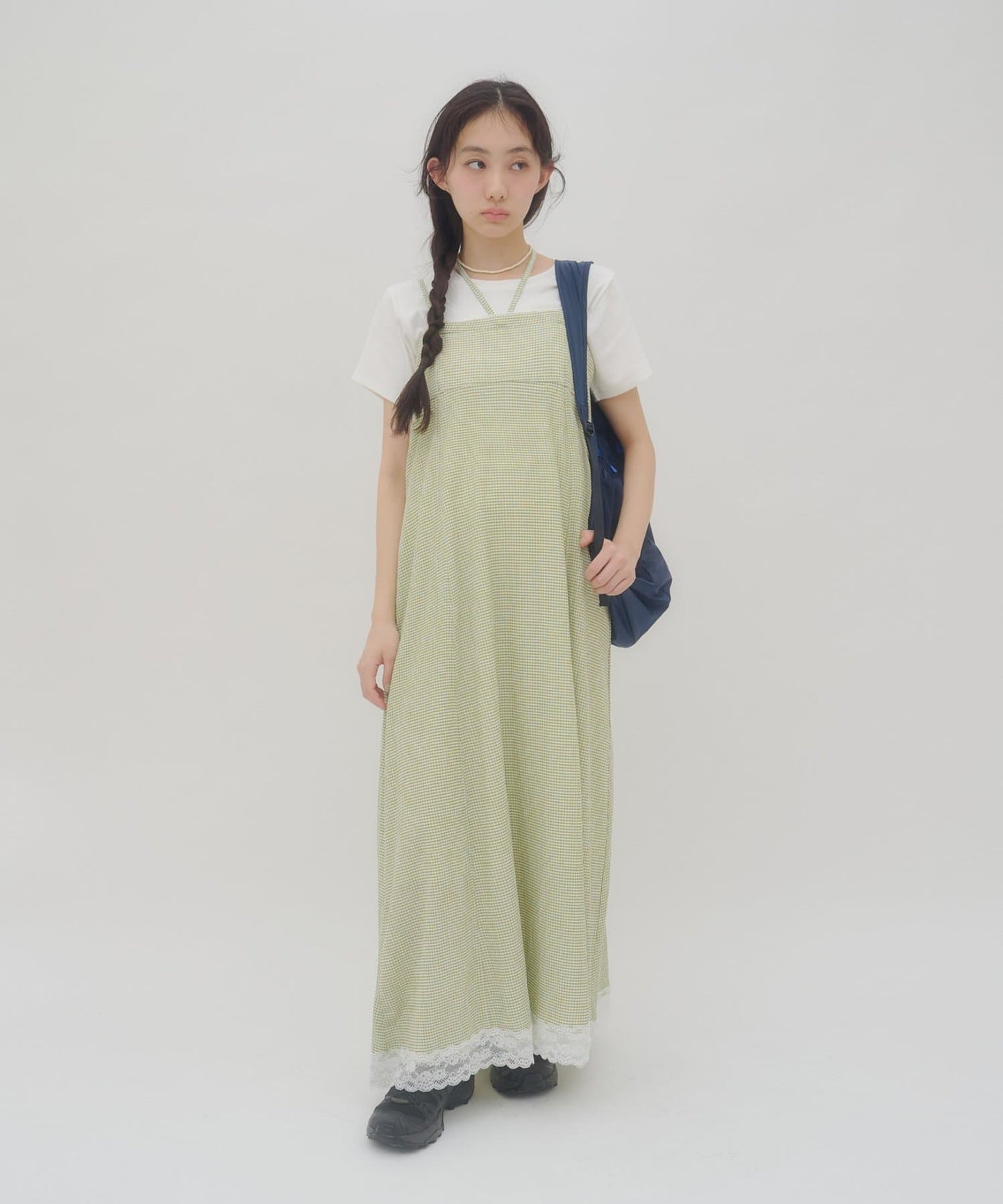 umm. By Discoat Lace下擺格仔吊帶ops - Image 4