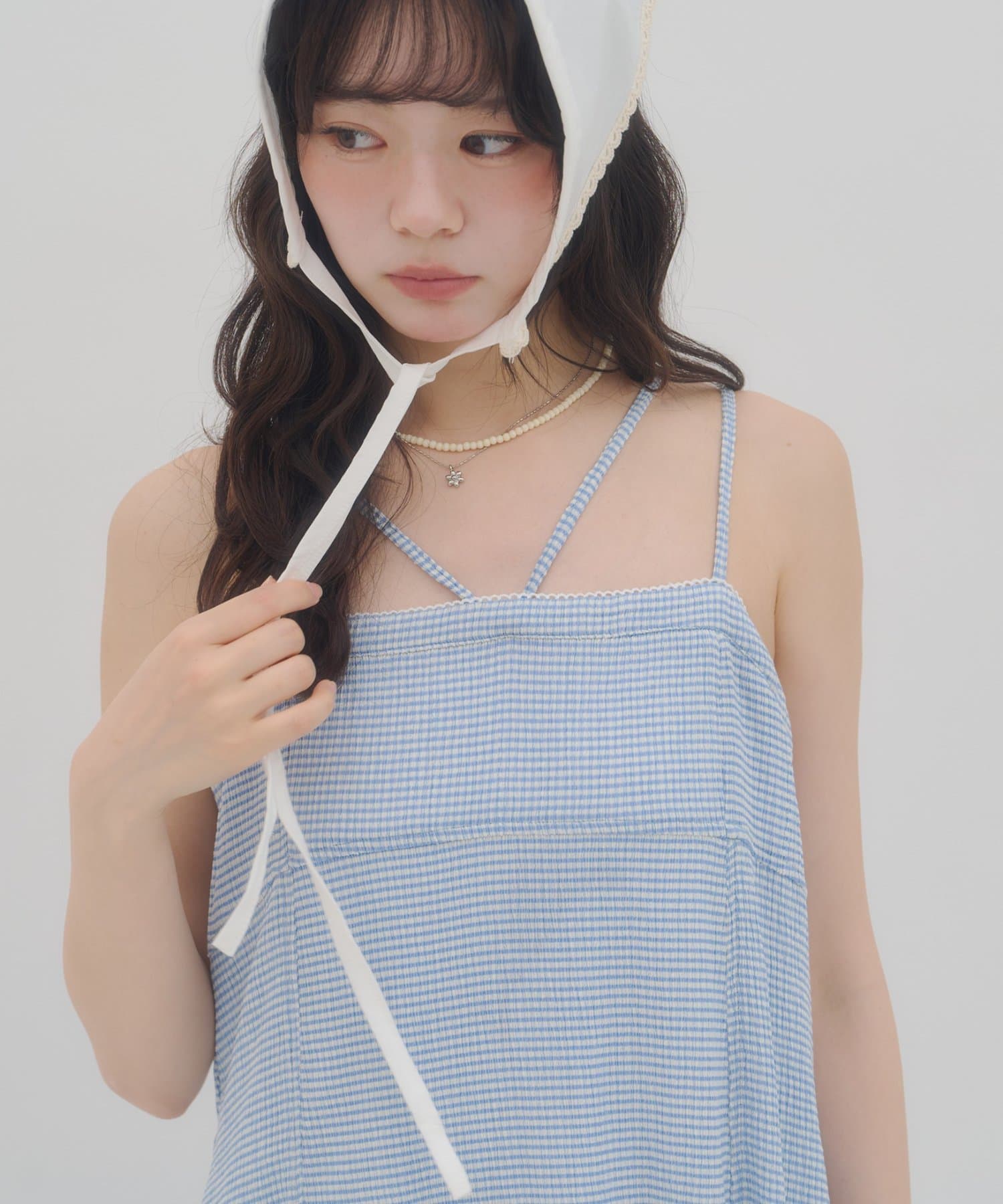 umm. By Discoat Lace下擺格仔吊帶ops - Image 16