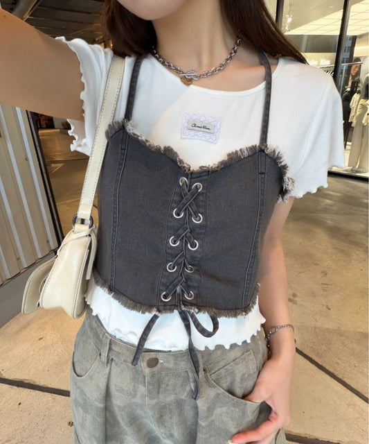 w closet 繫帶牛仔胸衣 - Image 1