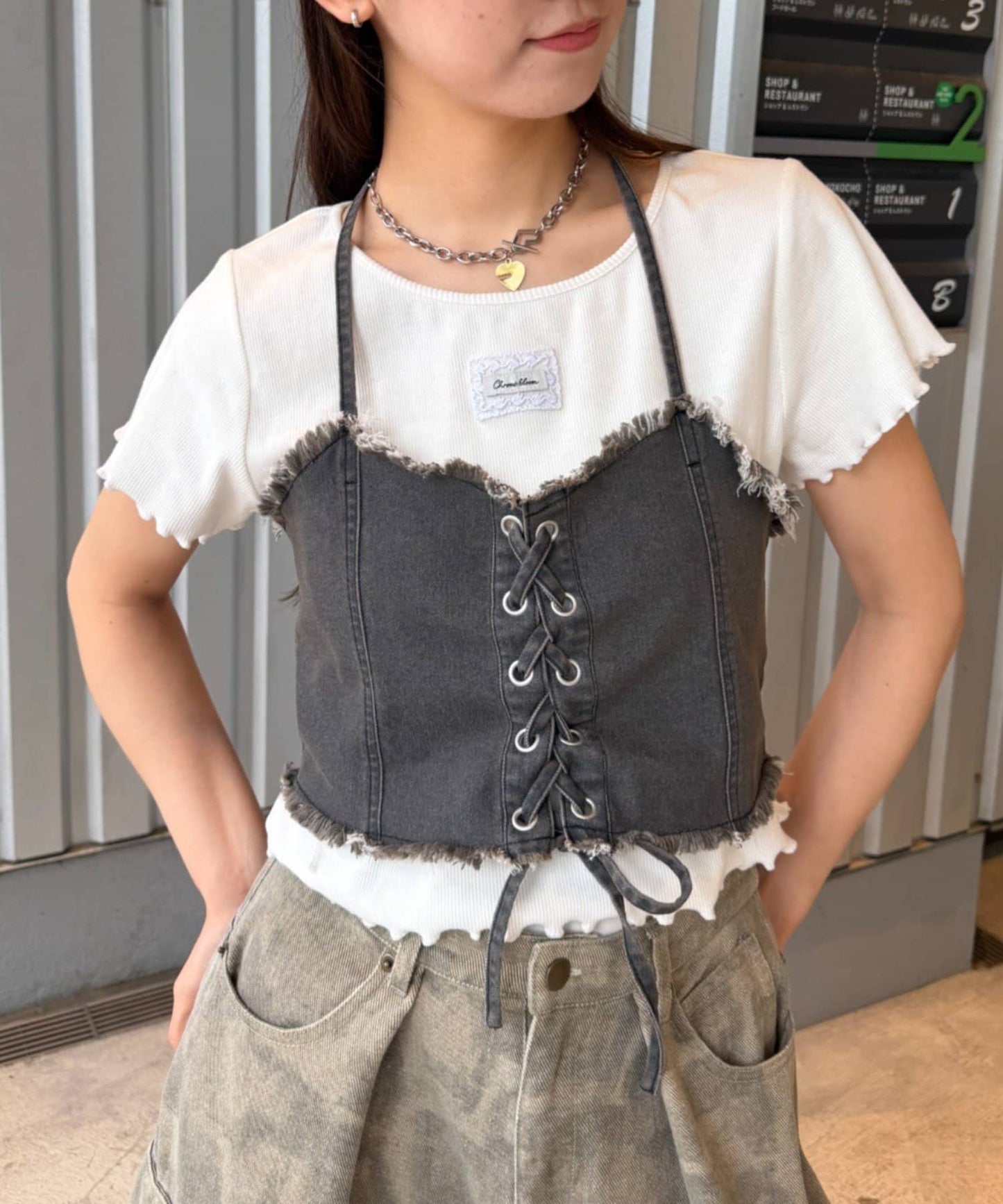 w closet 繫帶牛仔胸衣 - Image 3