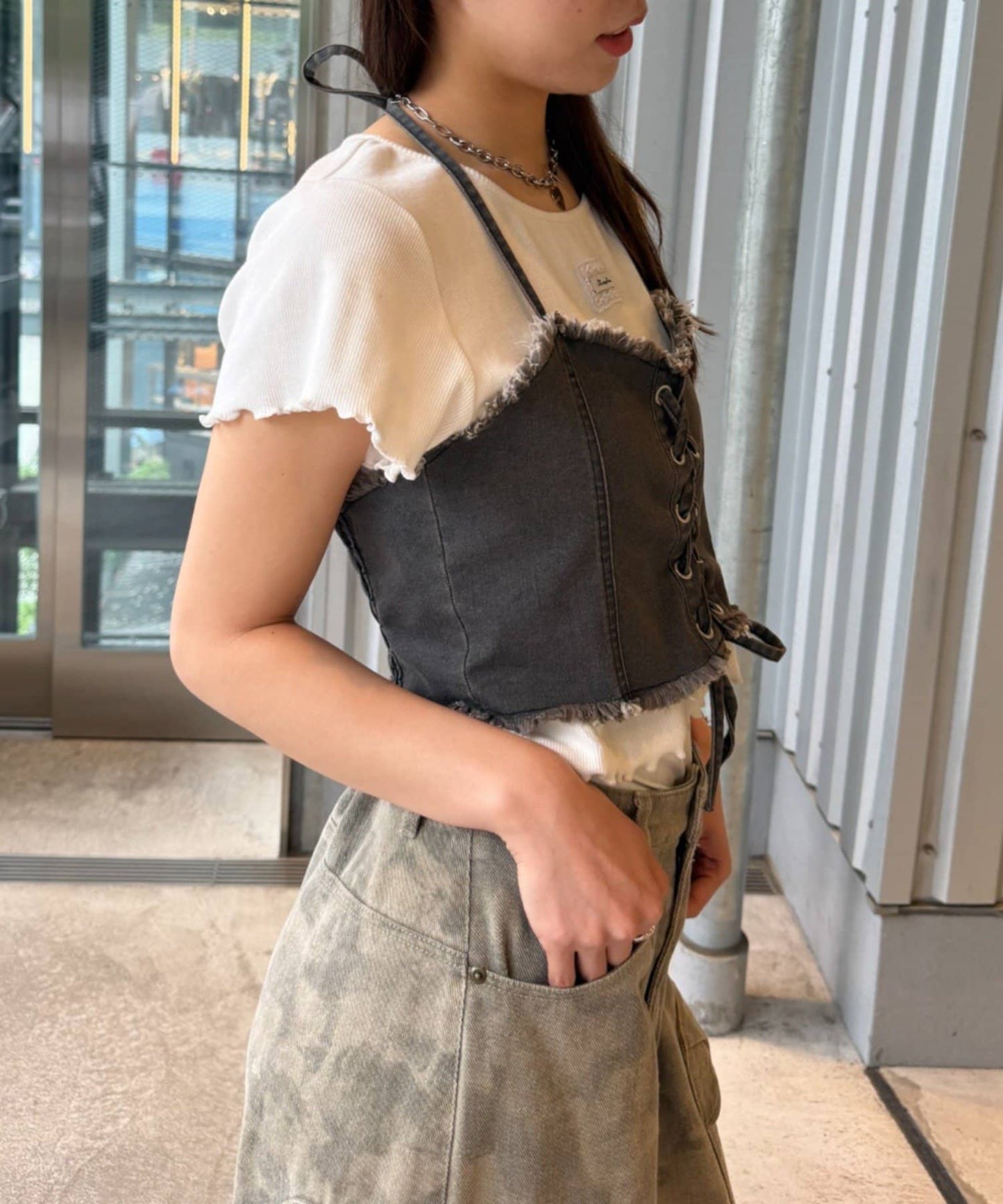 w closet 繫帶牛仔胸衣 - Image 4