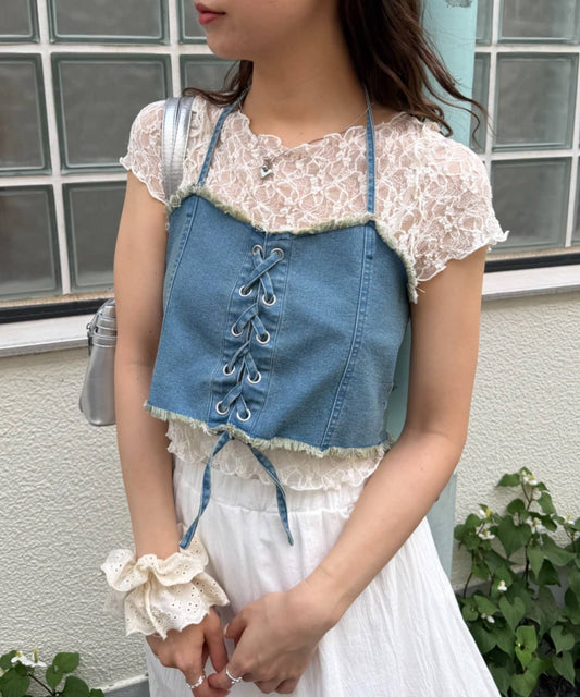 w closet 繫帶牛仔胸衣 - Image 2