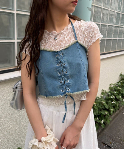 w closet 繫帶牛仔胸衣 - Image 9