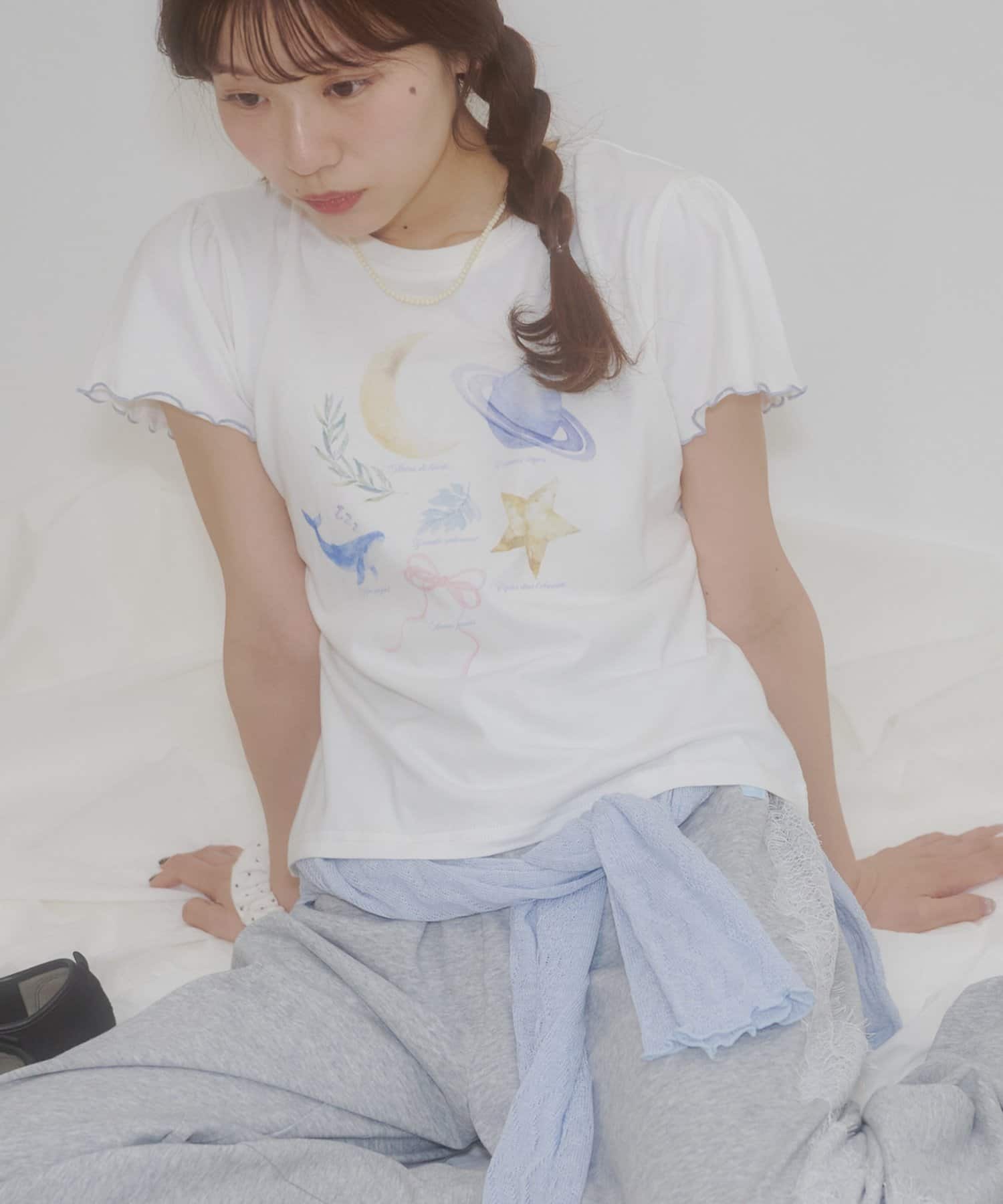 umm. By Discaot Ruffle 袖 Print Tee - Image 2