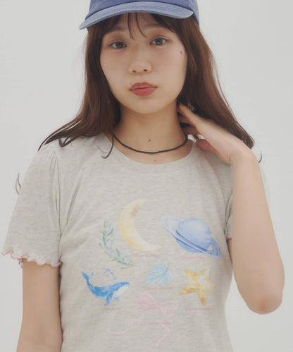 umm. By Discaot Ruffle 袖 Print Tee - Image 3