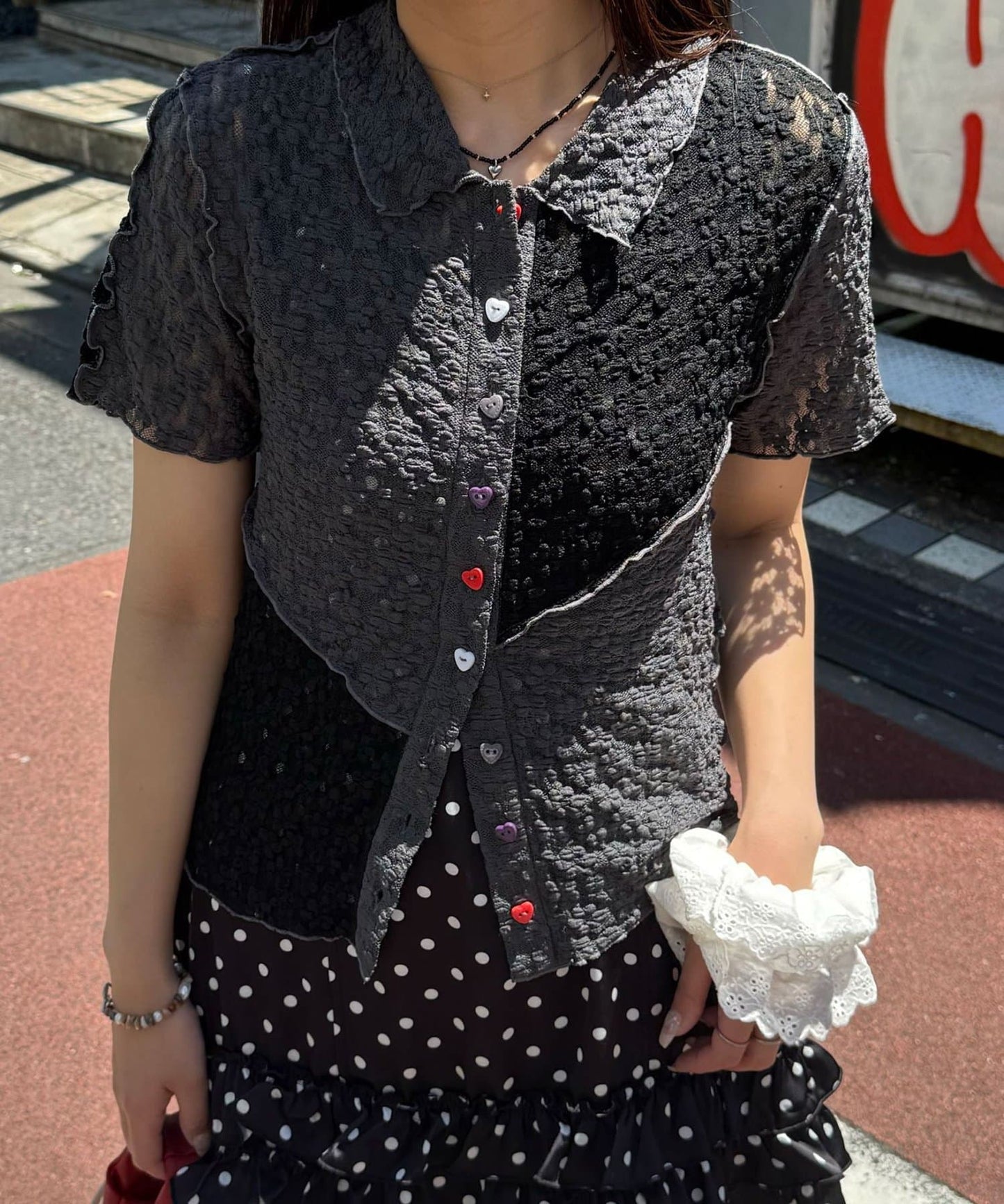 CIAOPANIC 心心紐Lace Polo - Image 1