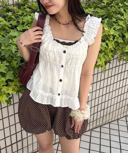 CIAOPANIC Wood Button Dobby Shirring Cami Bustier - Image 1
