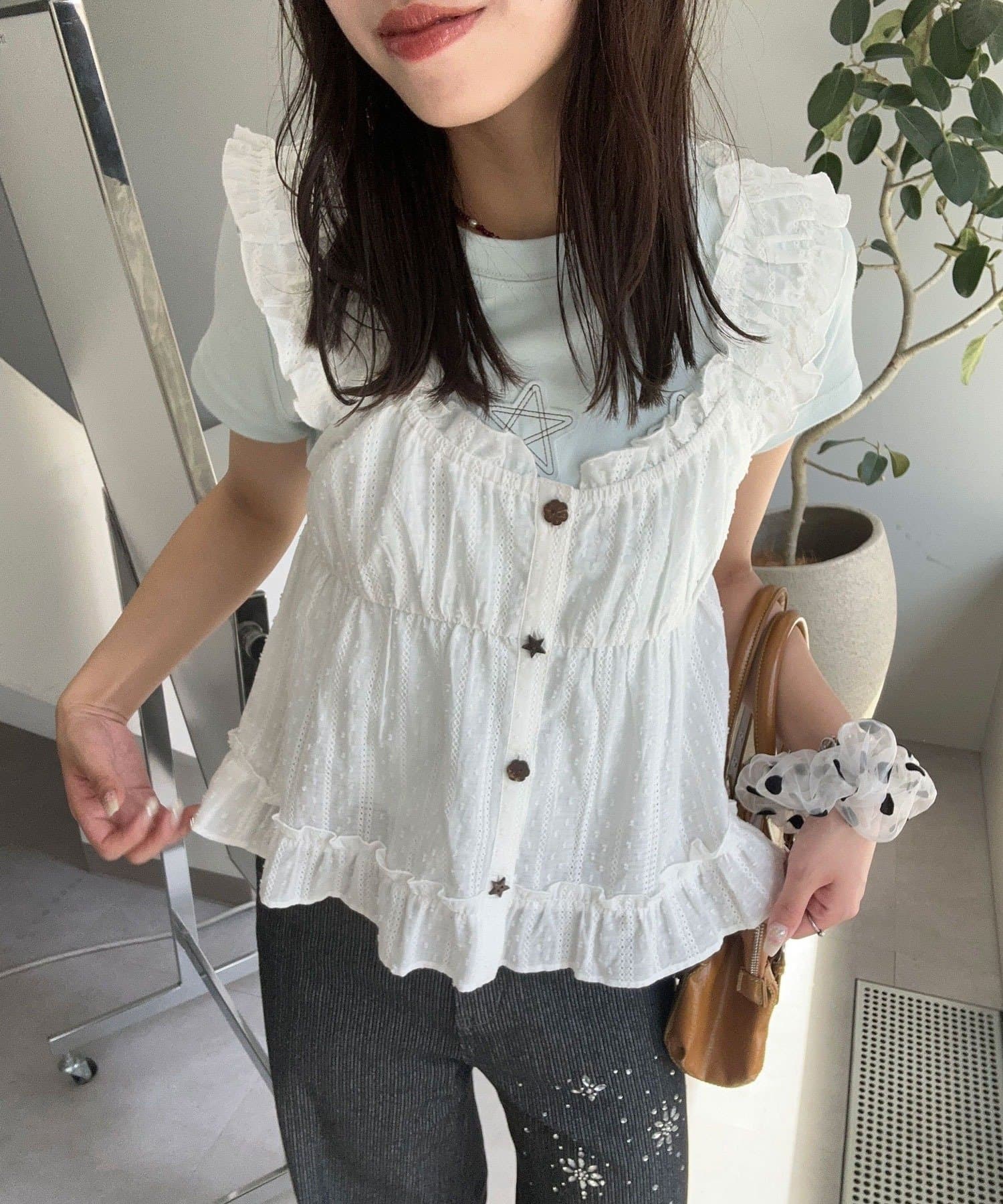 CIAOPANIC Wood Button Dobby Shirring Cami Bustier - Image 15