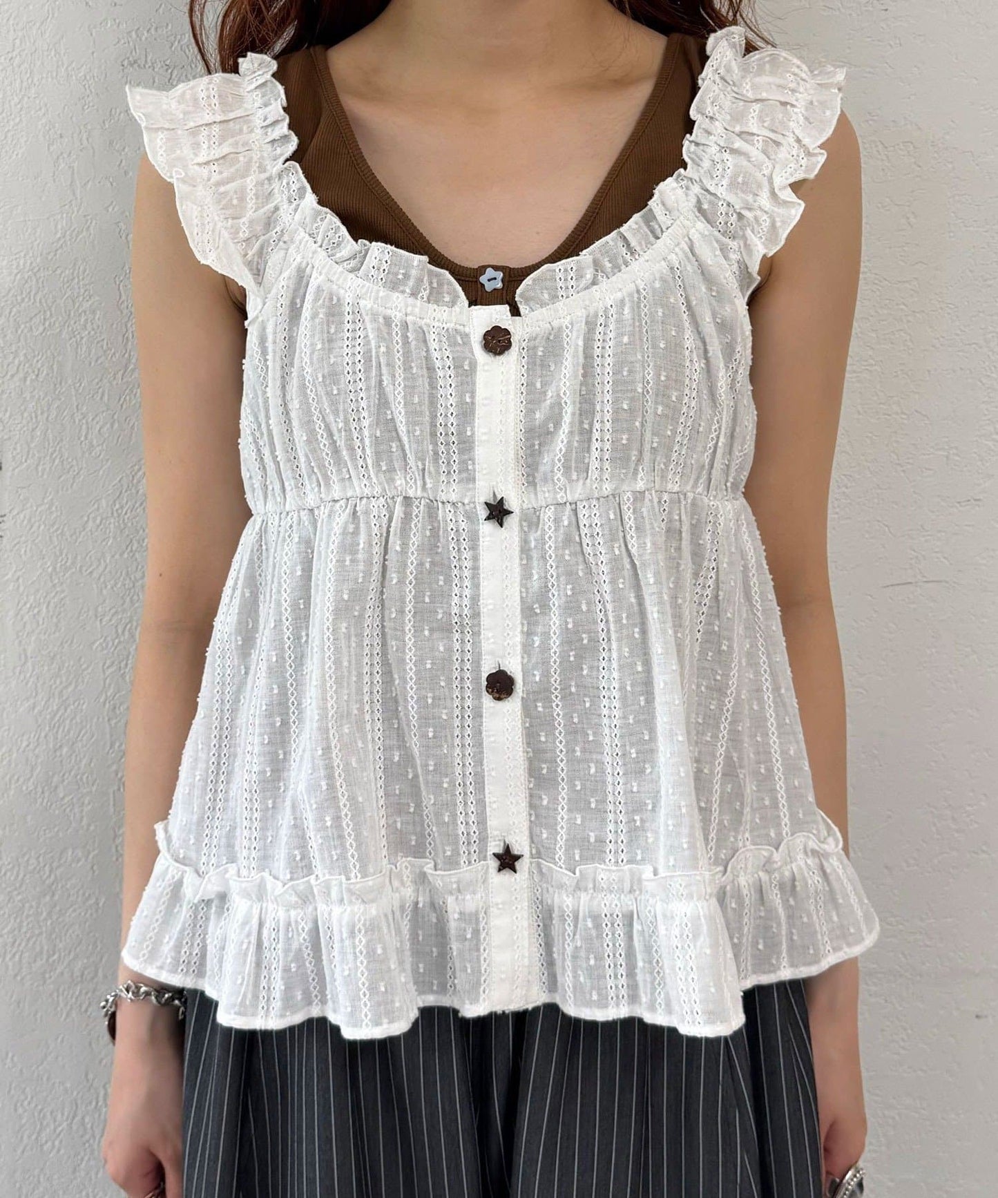 CIAOPANIC Wood Button Dobby Shirring Cami Bustier - Image 16