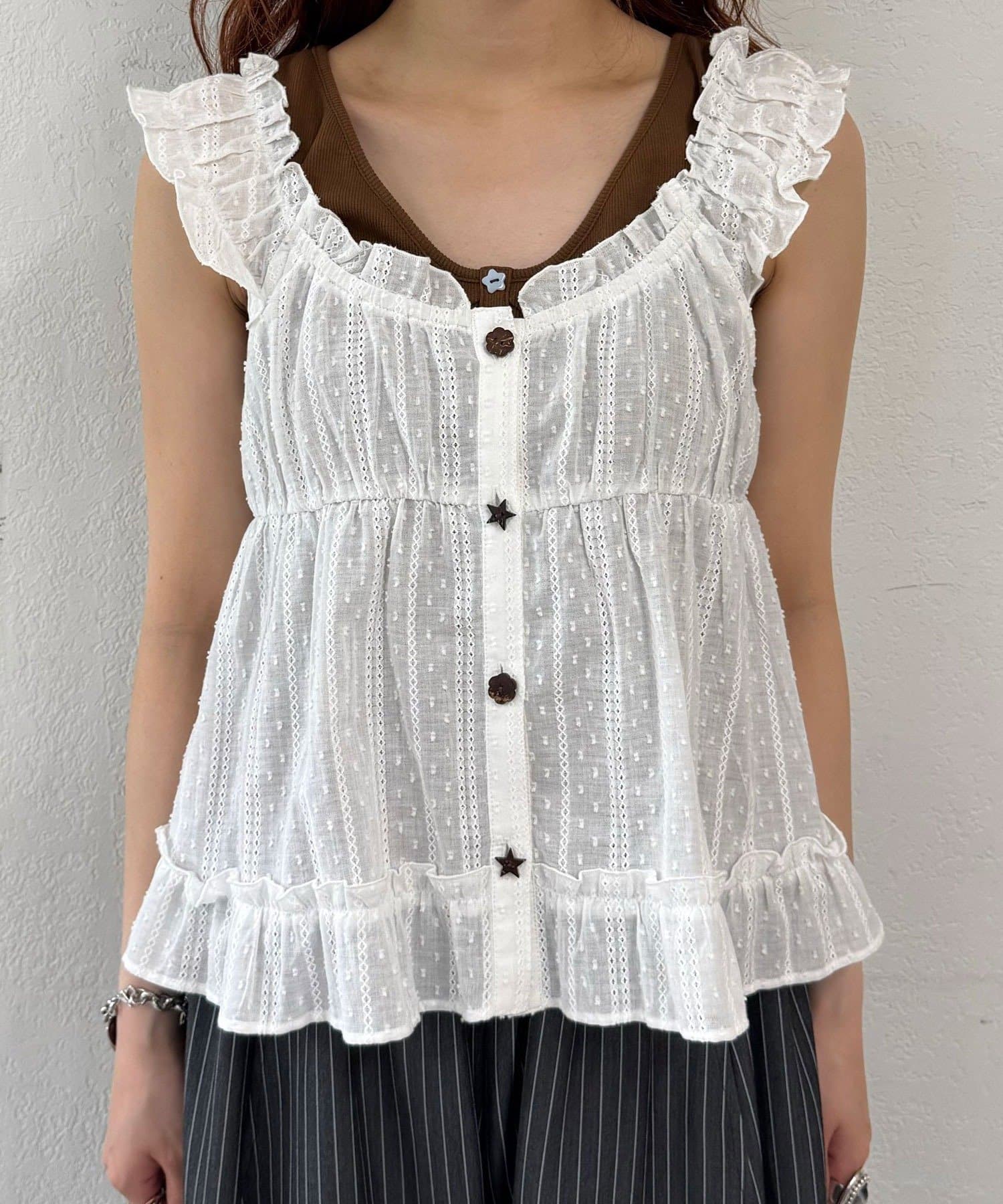 CIAOPANIC Wood Button Dobby Shirring Cami Bustier - Image 16