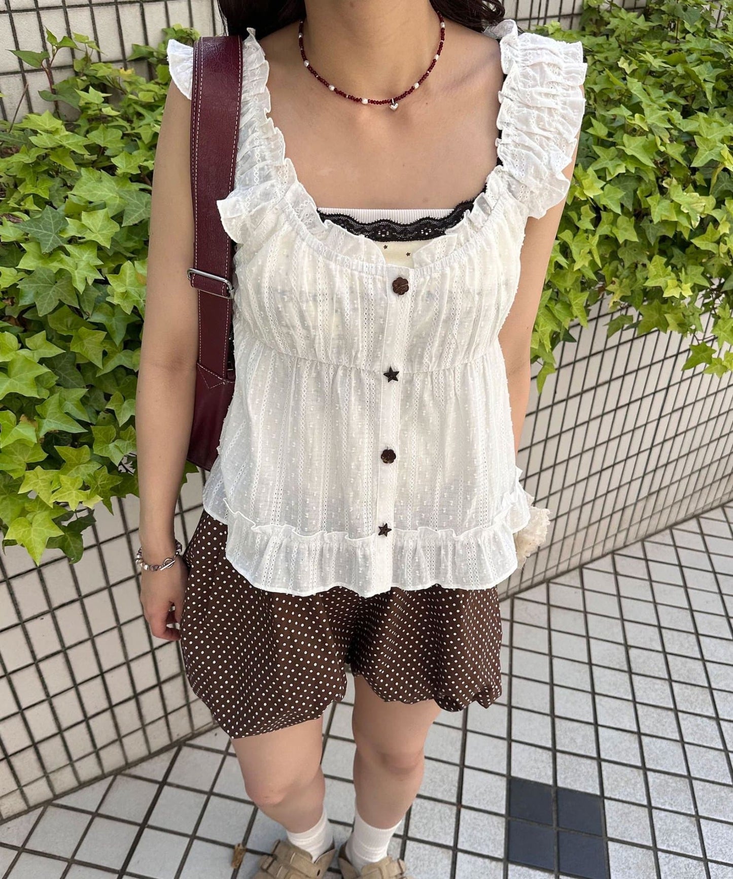 CIAOPANIC Wood Button Dobby Shirring Cami Bustier - Image 4