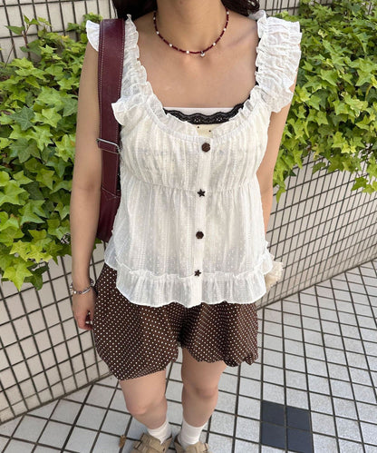 CIAOPANIC Wood Button Dobby Shirring Cami Bustier - Image 4