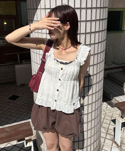 CIAOPANIC Wood Button Dobby Shirring Cami Bustier - Image 5