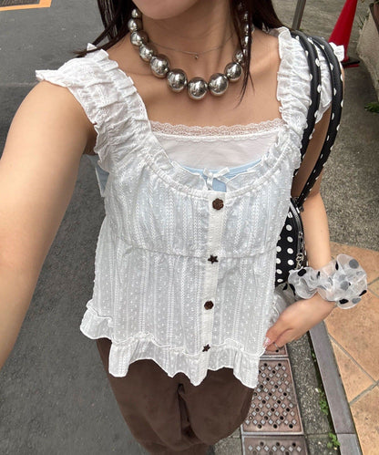 CIAOPANIC Wood Button Dobby Shirring Cami Bustier - Image 6