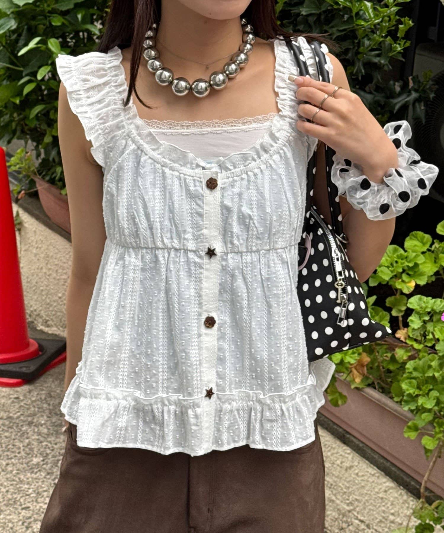 CIAOPANIC Wood Button Dobby Shirring Cami Bustier - Image 8