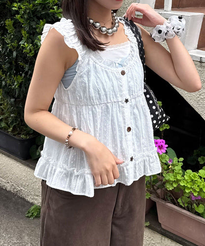 CIAOPANIC Wood Button Dobby Shirring Cami Bustier - Image 9