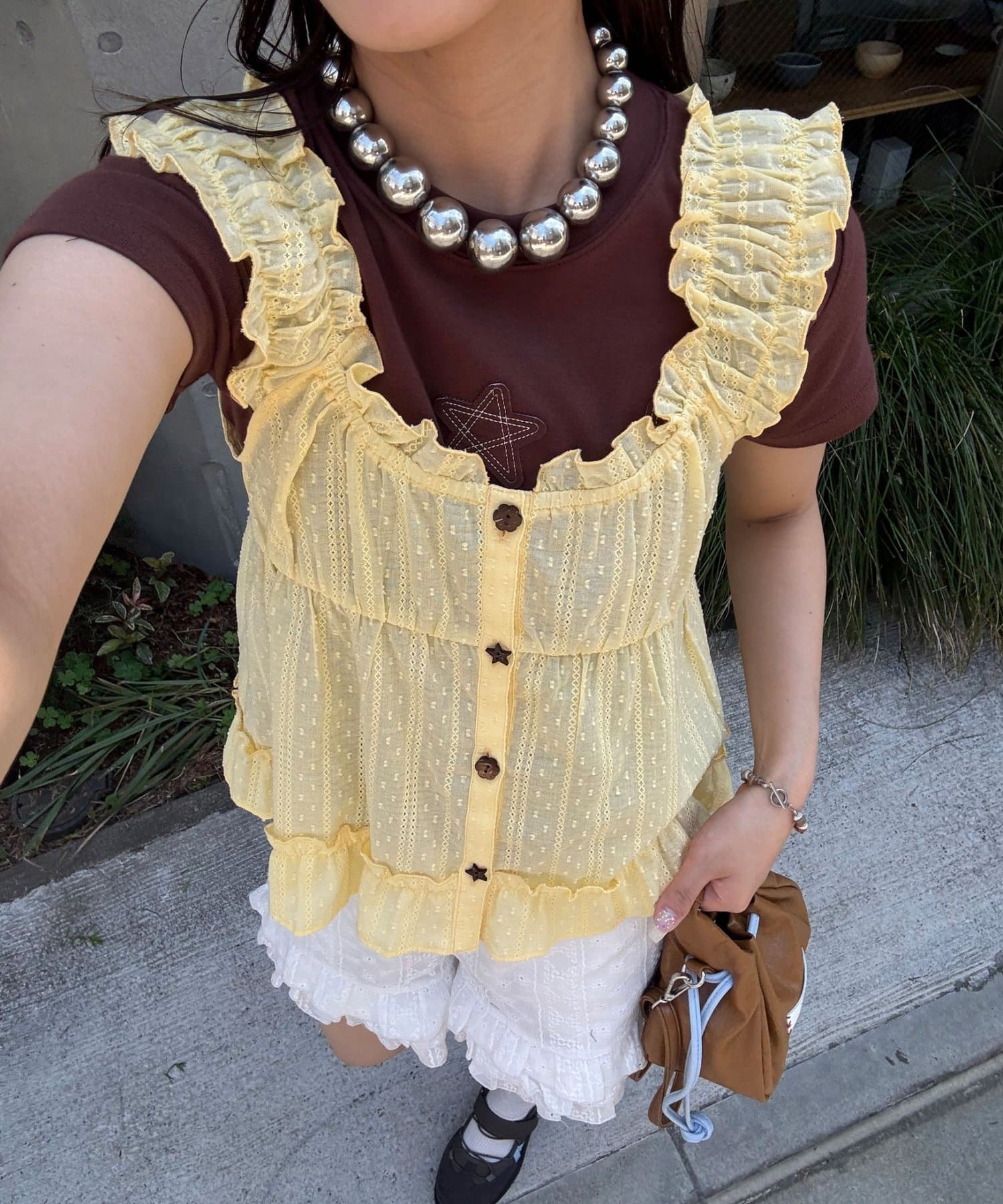 CIAOPANIC Wood Button Dobby Shirring Cami Bustier - Image 24