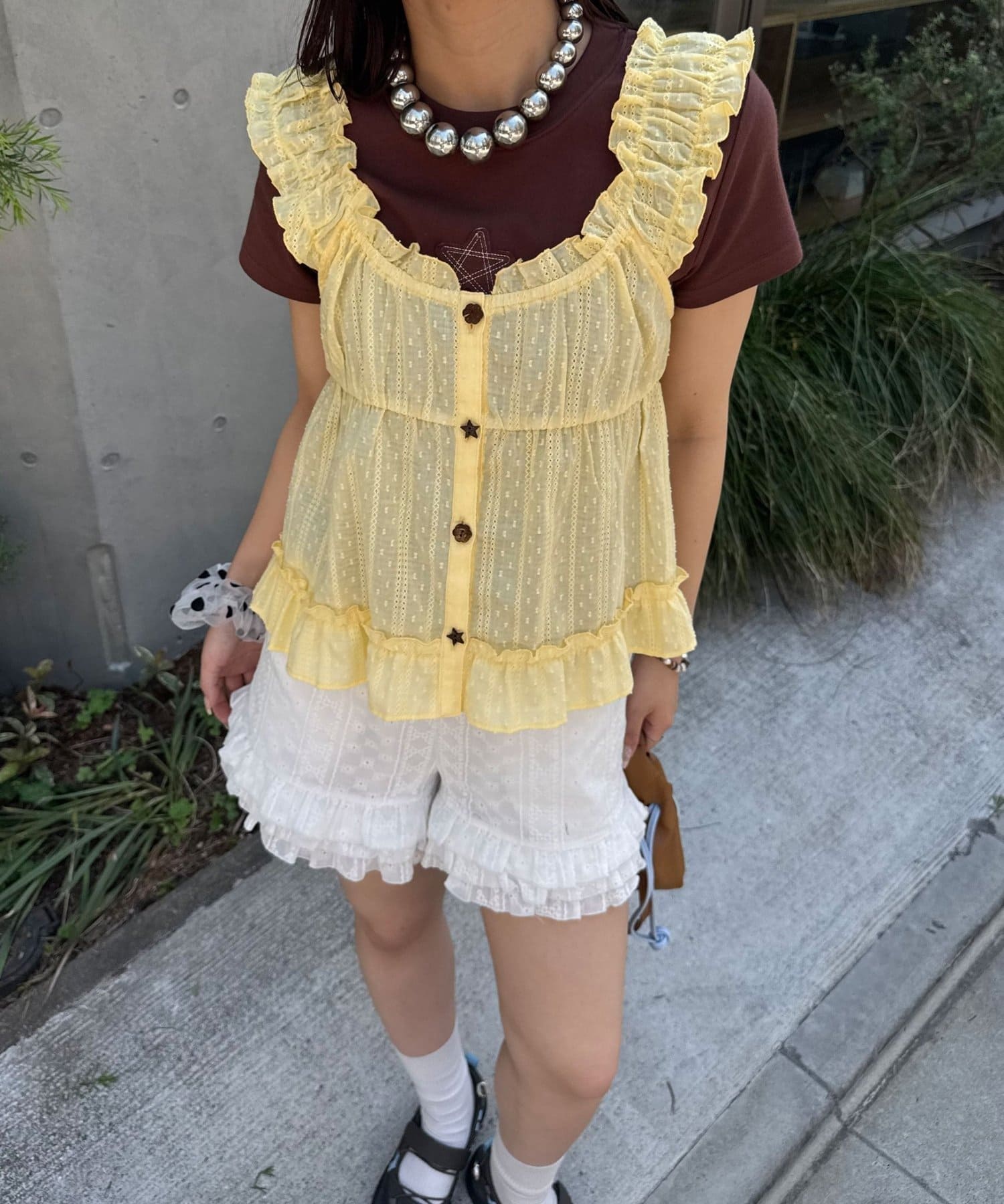 CIAOPANIC Wood Button Dobby Shirring Cami Bustier - Image 25