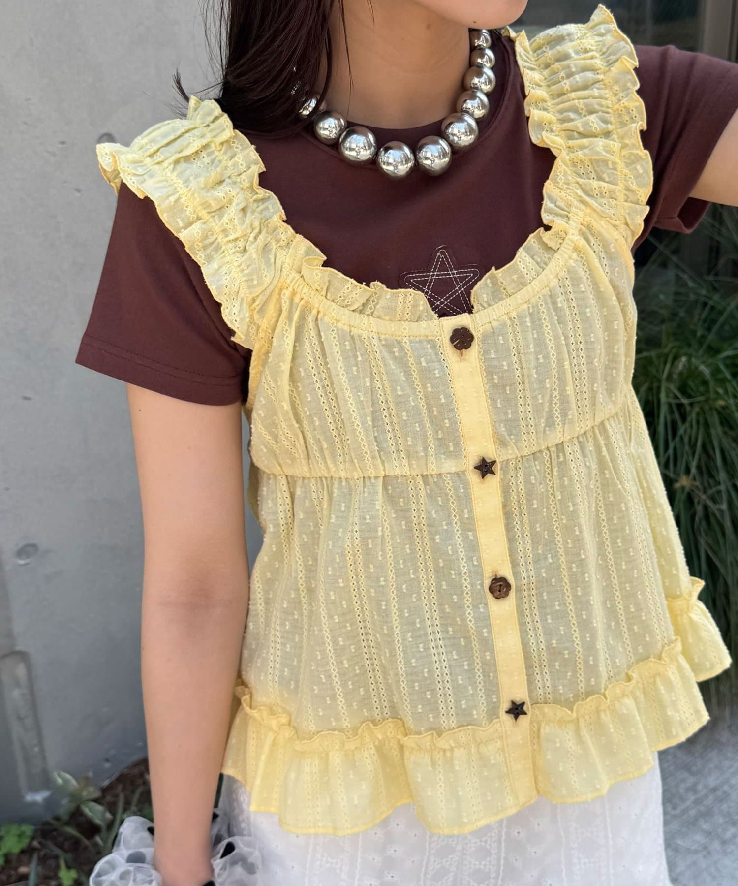 CIAOPANIC Wood Button Dobby Shirring Cami Bustier - Image 26