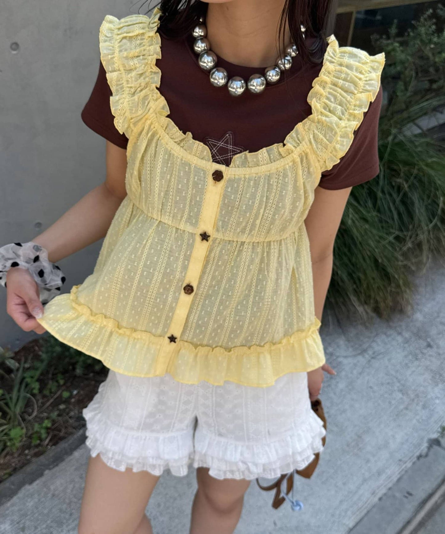 CIAOPANIC Wood Button Dobby Shirring Cami Bustier - Image 27
