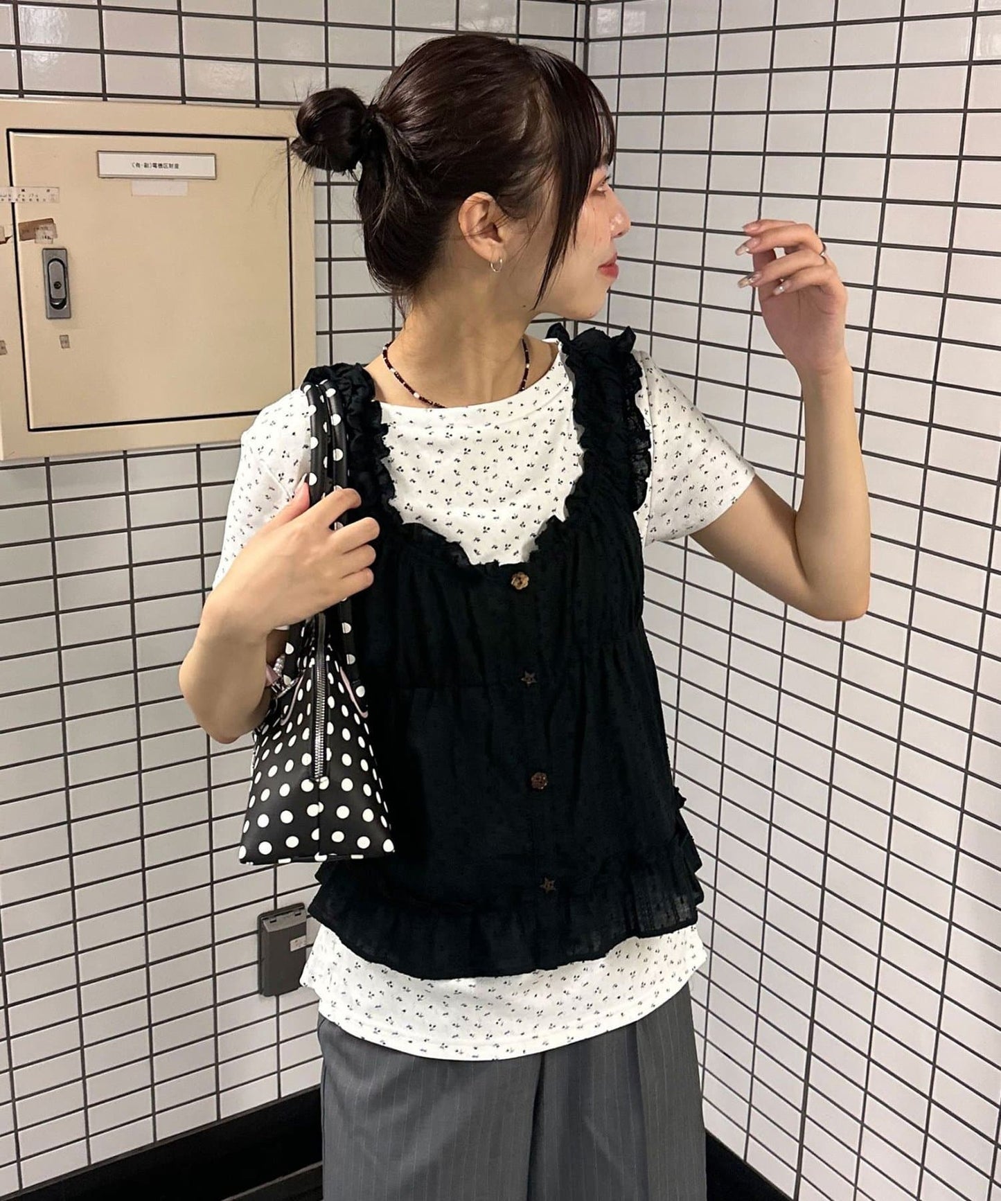 CIAOPANIC Wood Button Dobby Shirring Cami Bustier - Image 2