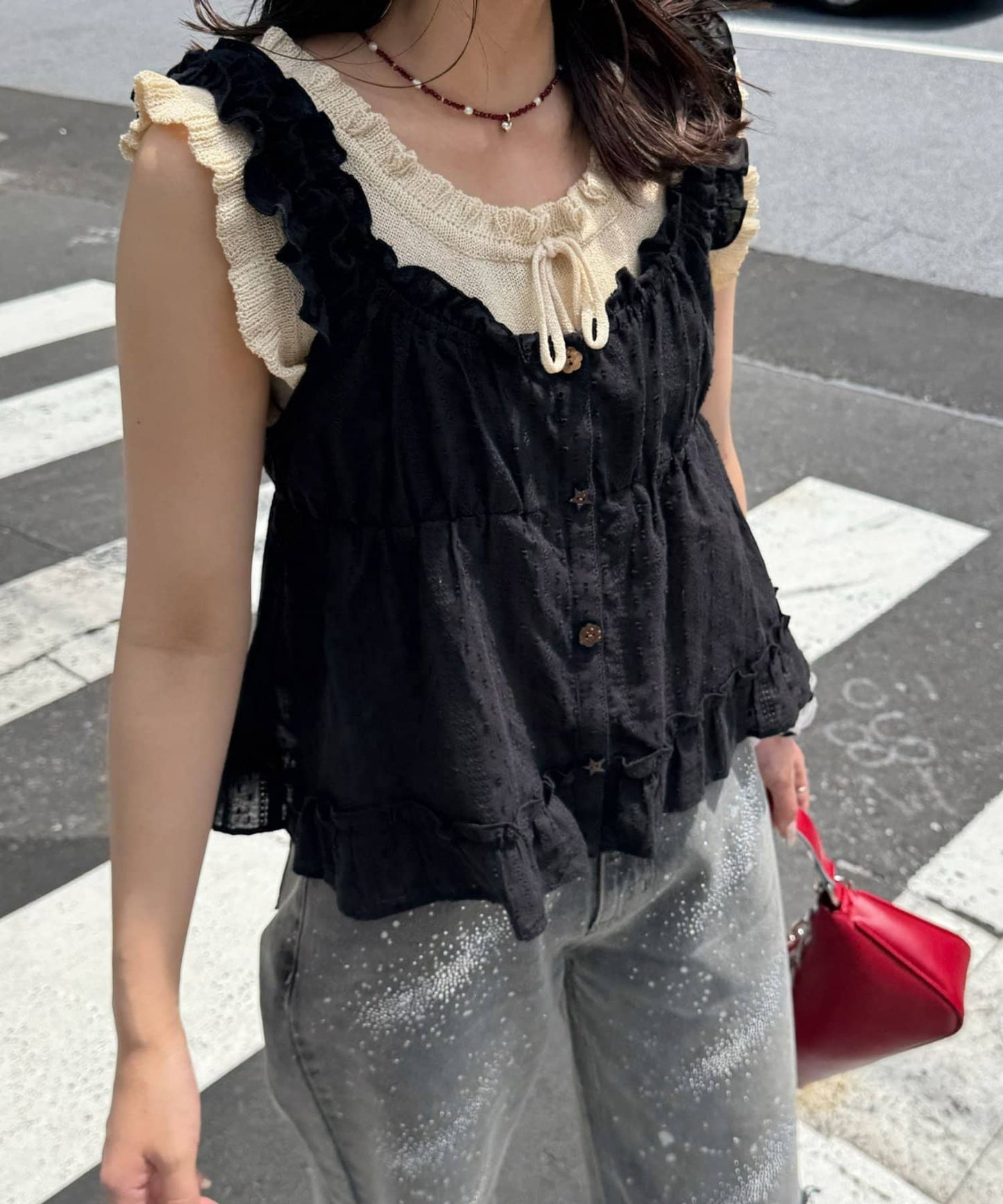 CIAOPANIC Wood Button Dobby Shirring Cami Bustier - Image 34