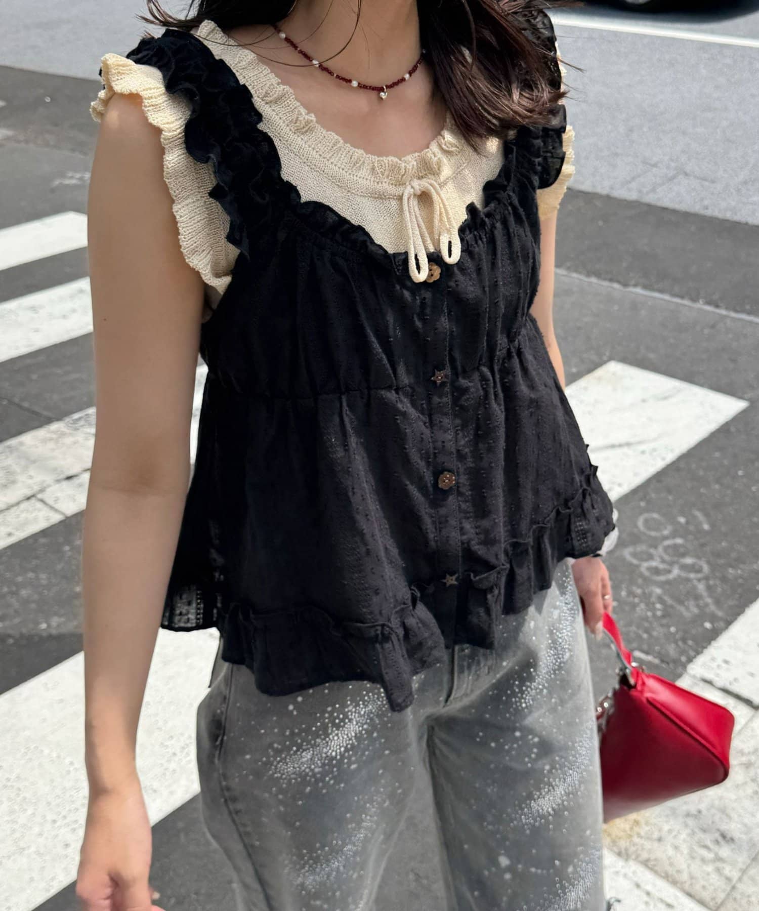 CIAOPANIC Wood Button Dobby Shirring Cami Bustier - Image 34