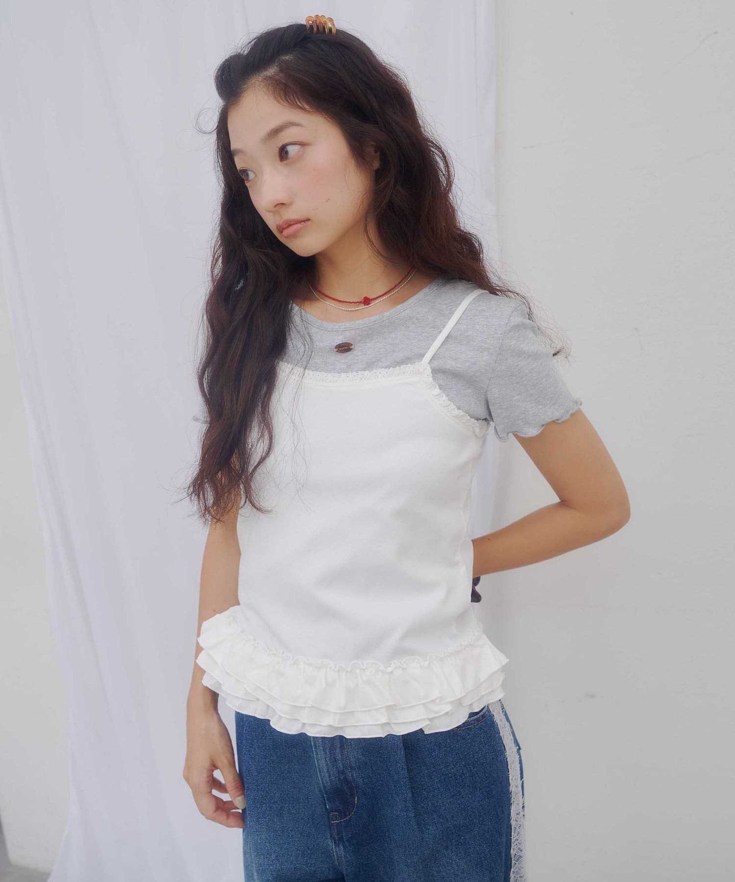 umm.By Discoat pattern 荷葉邊下擺吊帶背心 - Image 5
