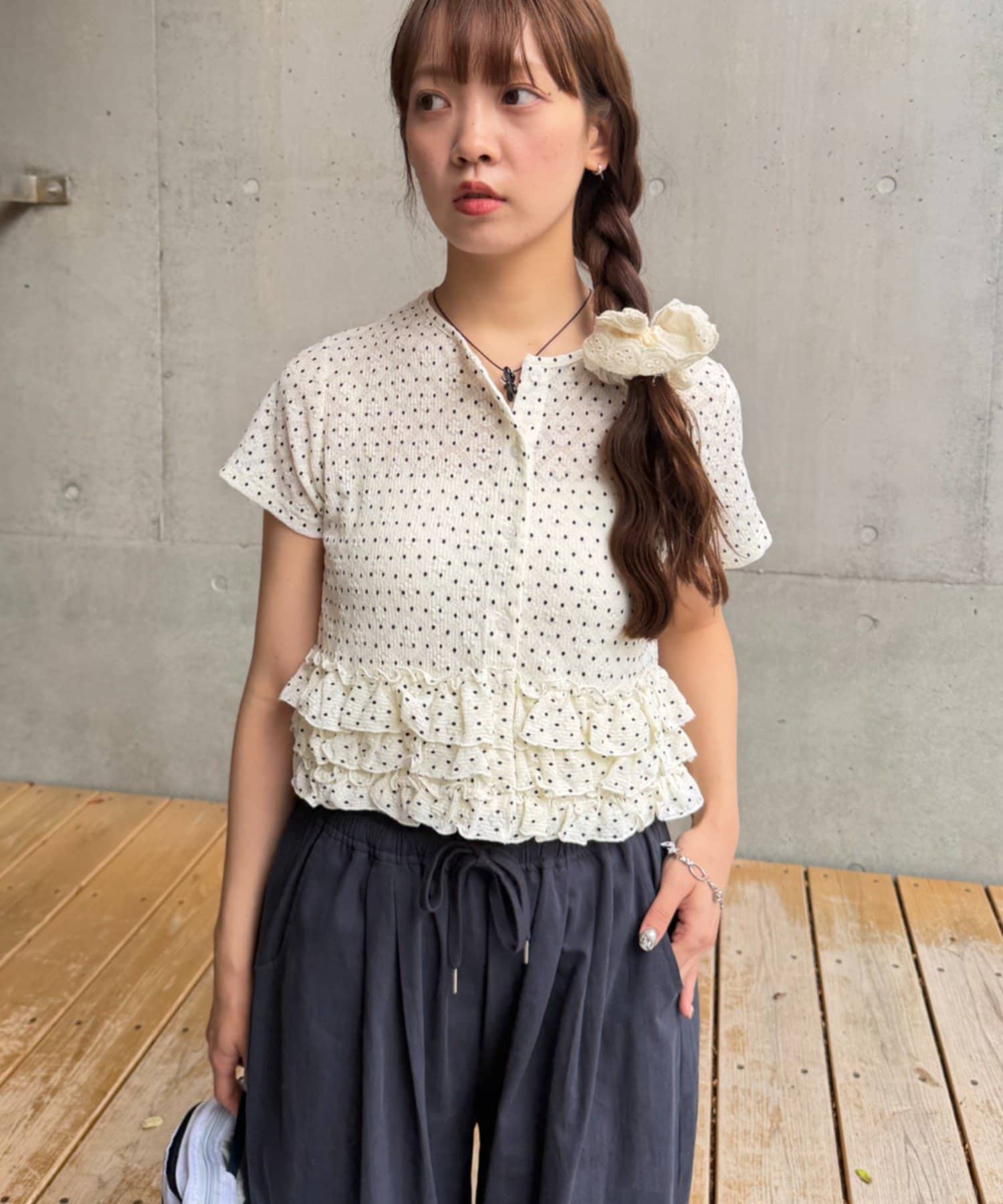 w closet 波點Lace荷葉邊短袖薄cardigan - Image 5