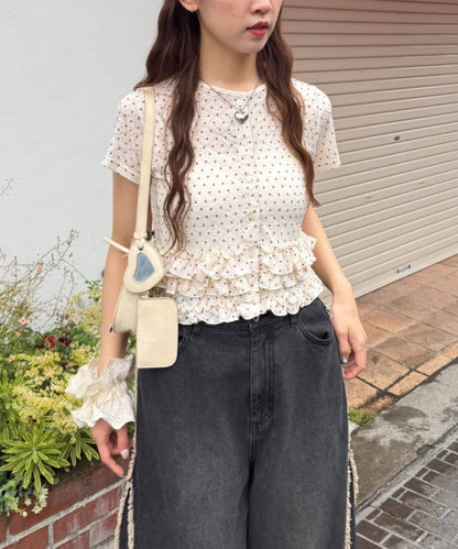w closet 波點Lace荷葉邊短袖薄cardigan - Image 4
