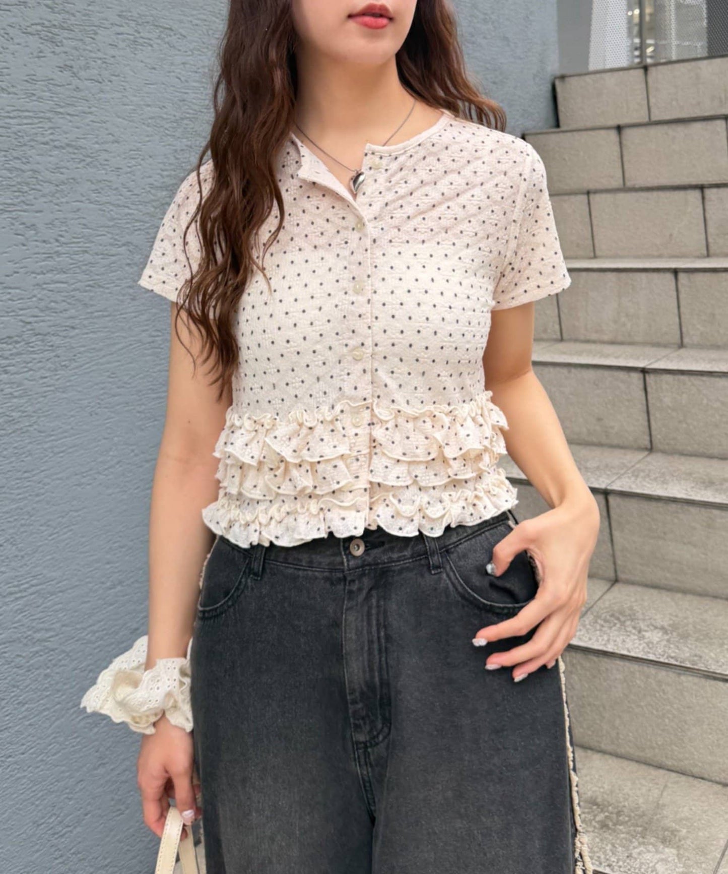 w closet 波點Lace荷葉邊短袖薄cardigan - Image 11
