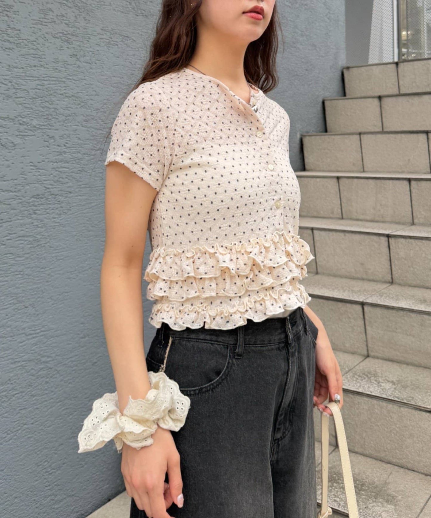 w closet 波點Lace荷葉邊短袖薄cardigan - Image 12