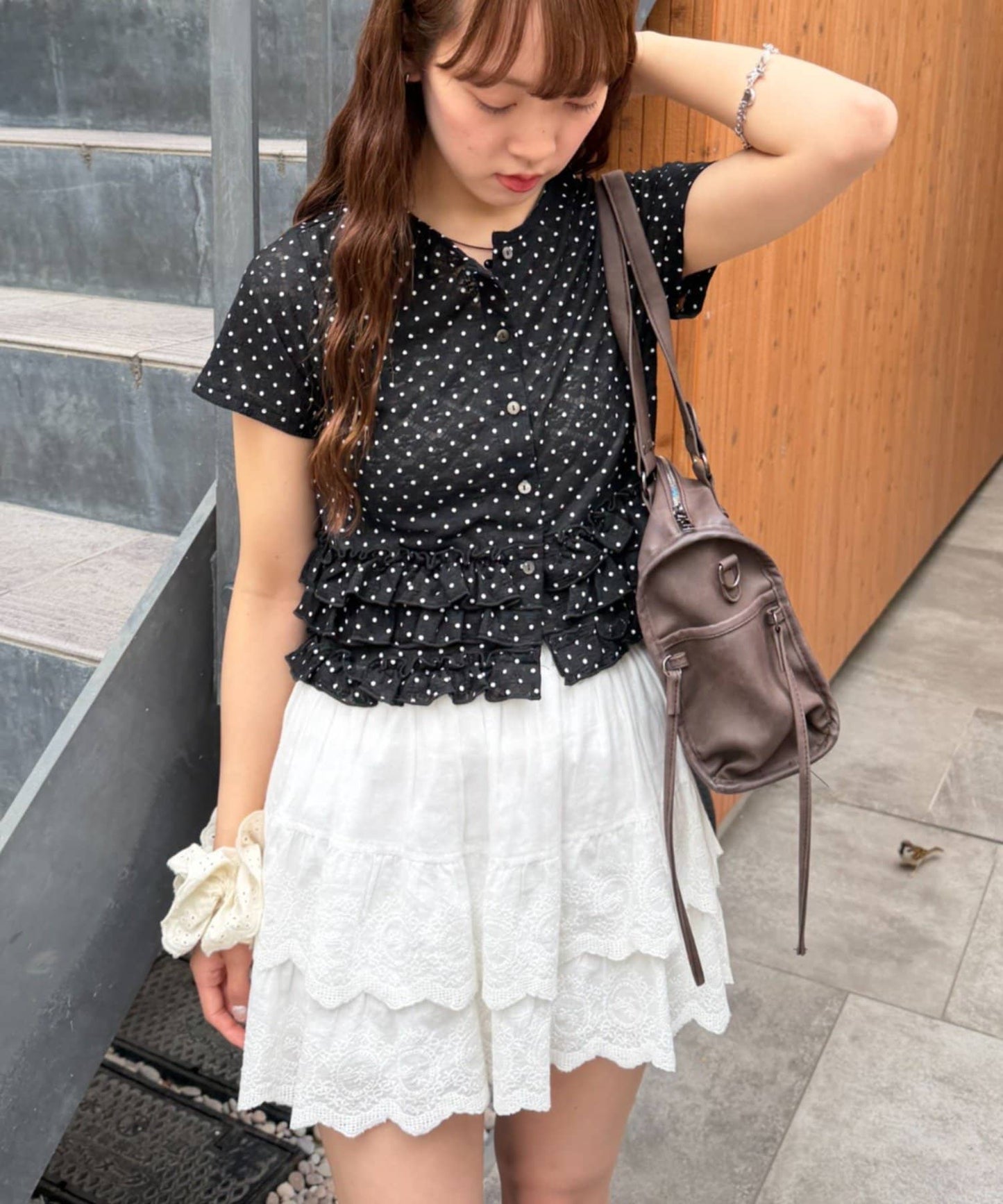 w closet 波點Lace荷葉邊短袖薄cardigan - Image 2