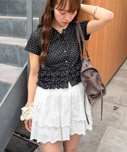 w closet 波點Lace荷葉邊短袖薄cardigan - Image 2