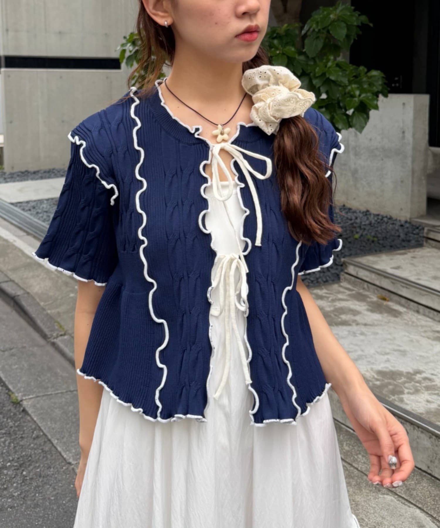 w closet 短袖撞色拼接開襟衫 - Image 2