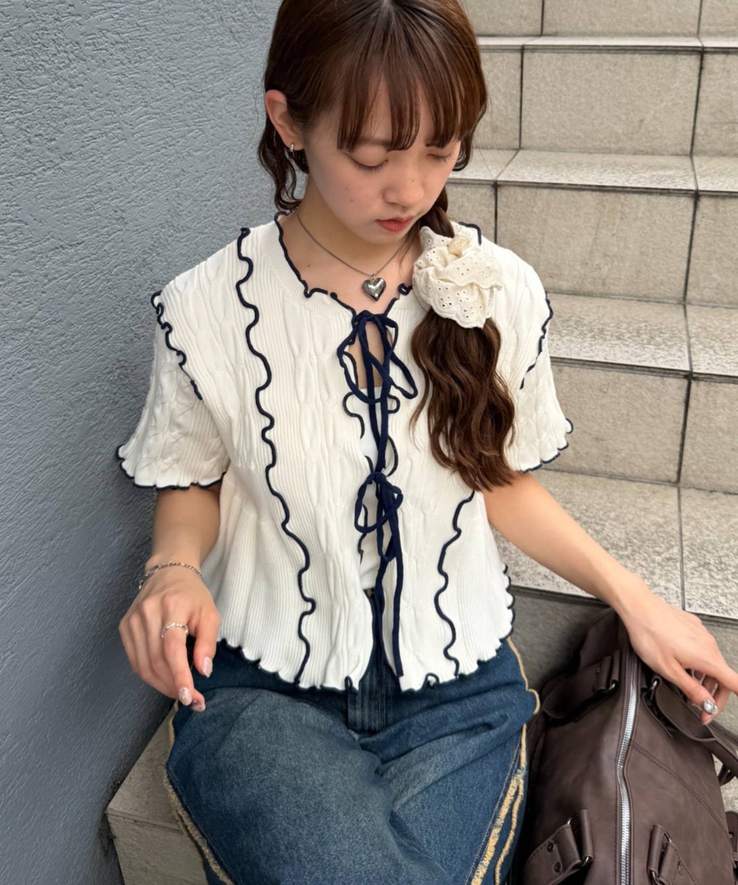 w closet 短袖撞色拼接開襟衫 - Image 4