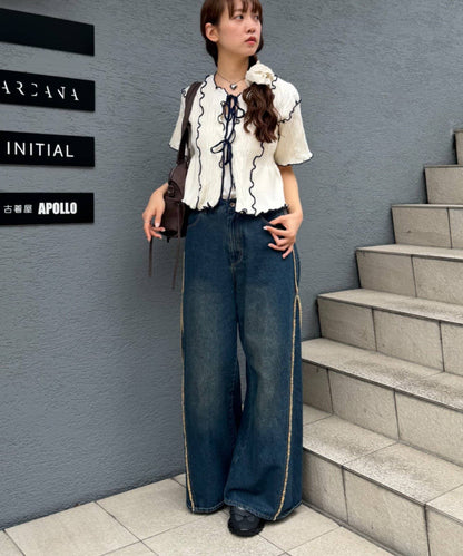 w closet 短袖撞色拼接開襟衫 - Image 15