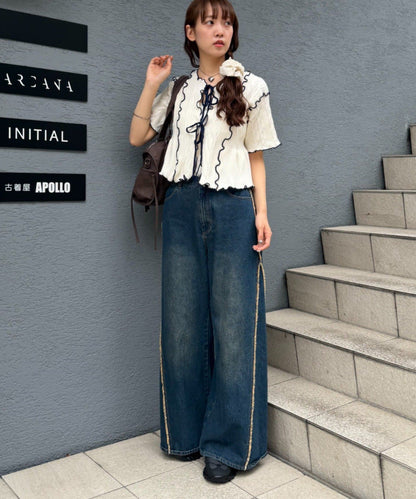 w closet 短袖撞色拼接開襟衫 - Image 16