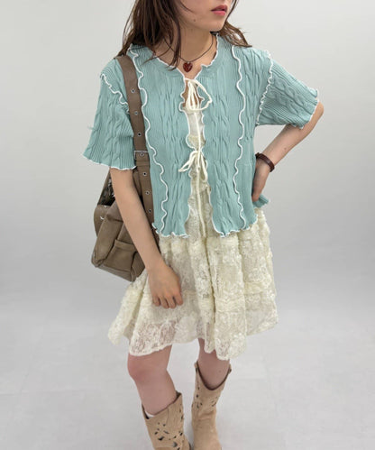 w closet 短袖撞色拼接開襟衫 - Image 1