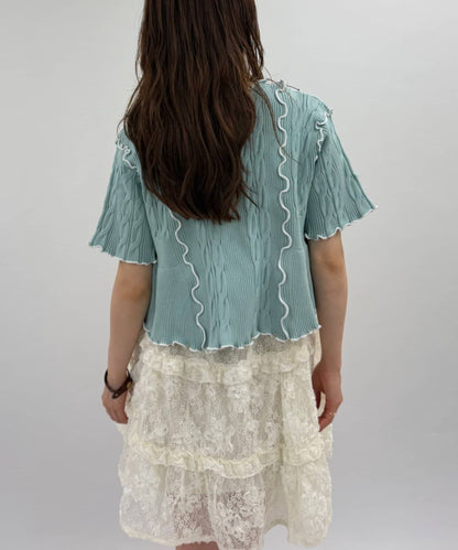 w closet 短袖撞色拼接開襟衫 - Image 22