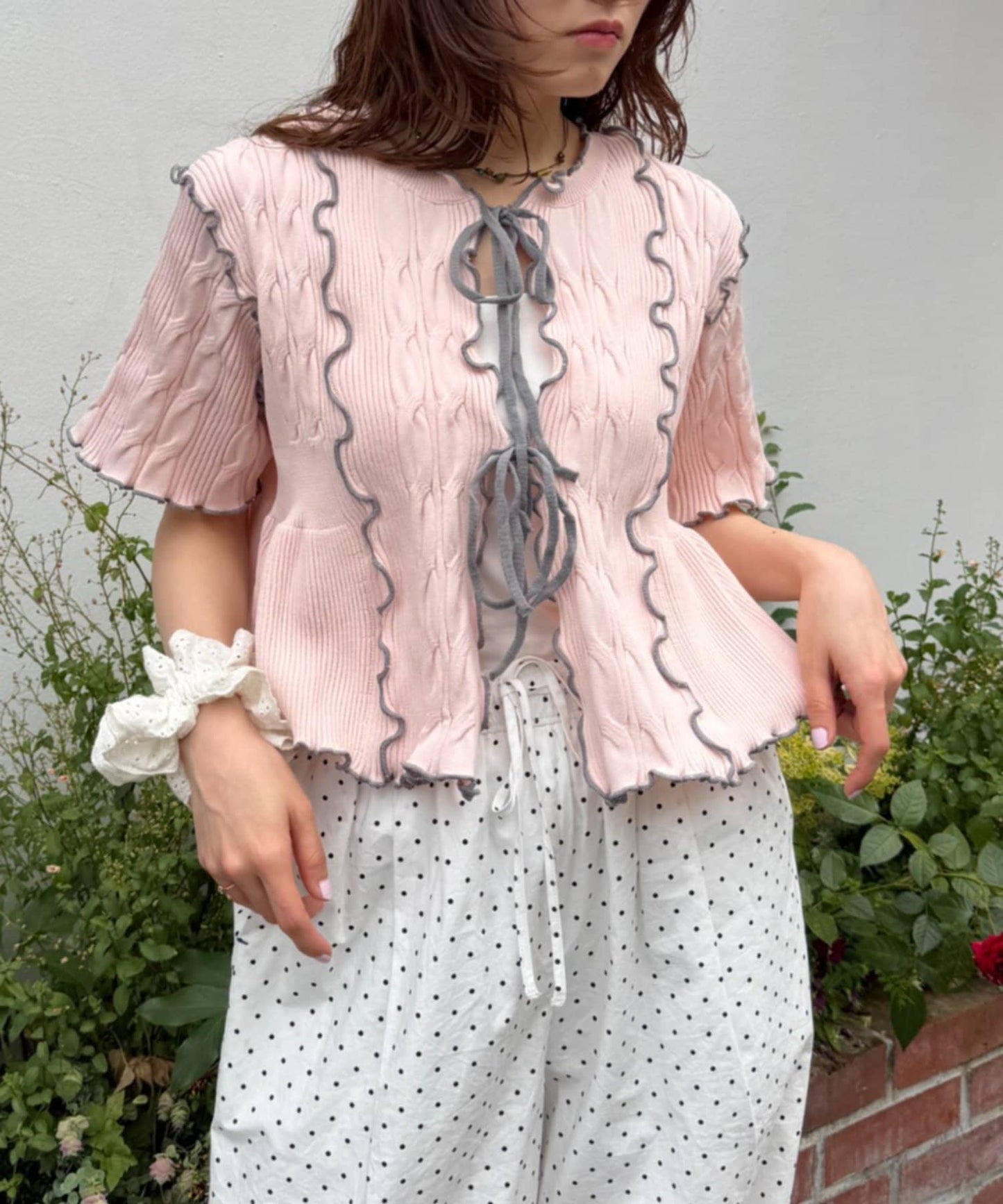 w closet 短袖撞色拼接開襟衫 - Image 3