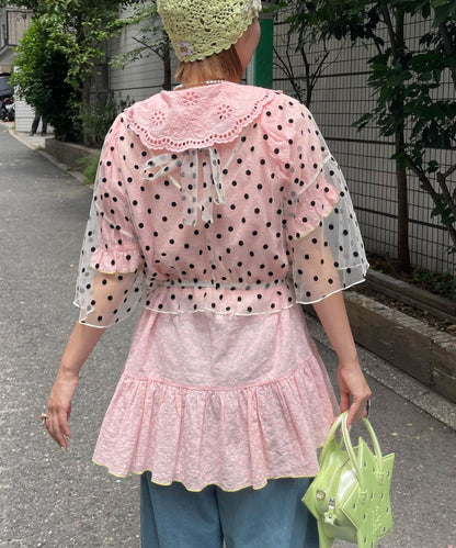 HELLO.SANFRANCISCO 2-Way Tulle Dot Blouse - Image 15