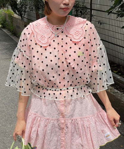 HELLO.SANFRANCISCO 2-Way Tulle Dot Blouse - Image 11