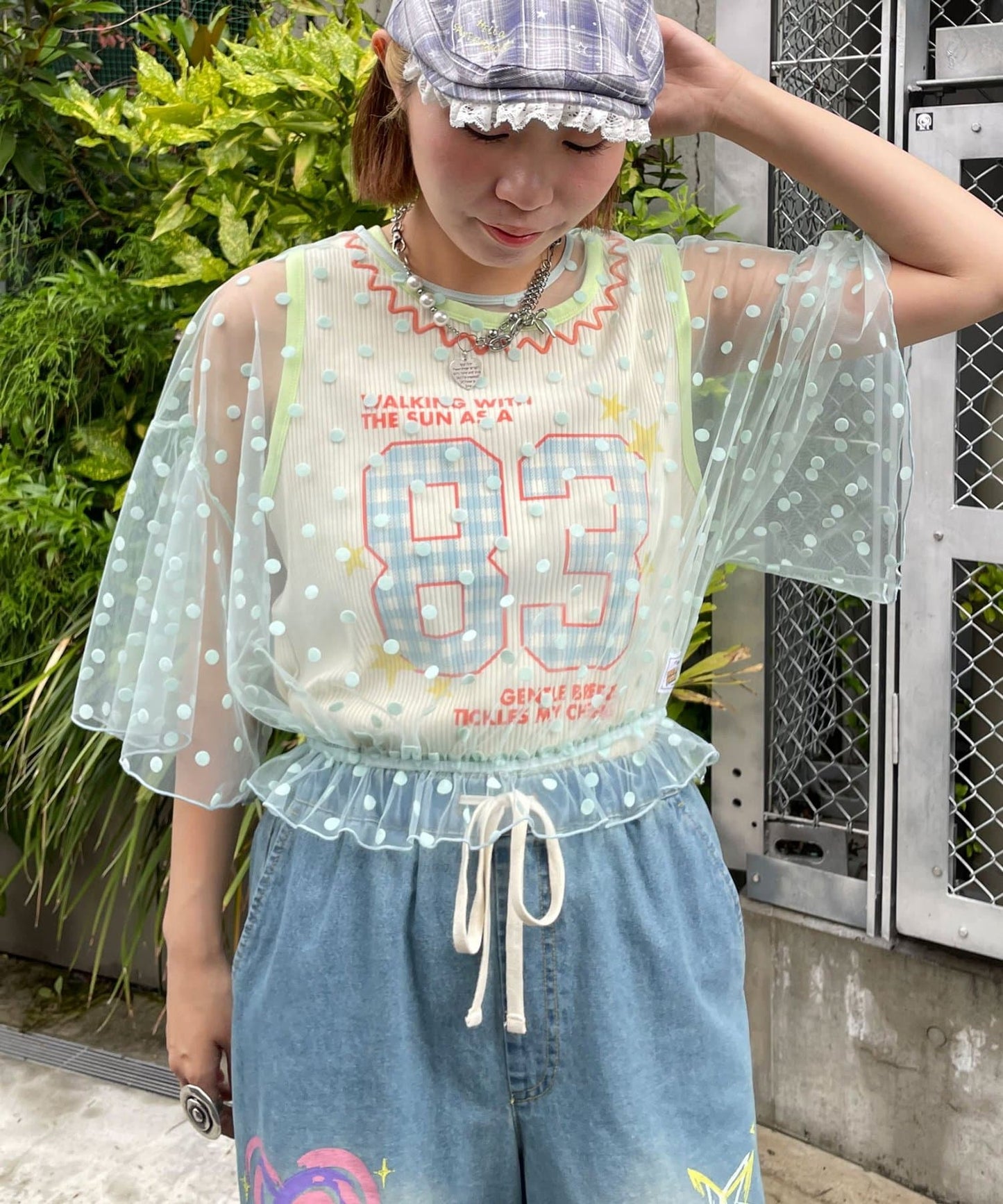 HELLO.SANFRANCISCO 2-Way Tulle Dot Blouse - Image 1