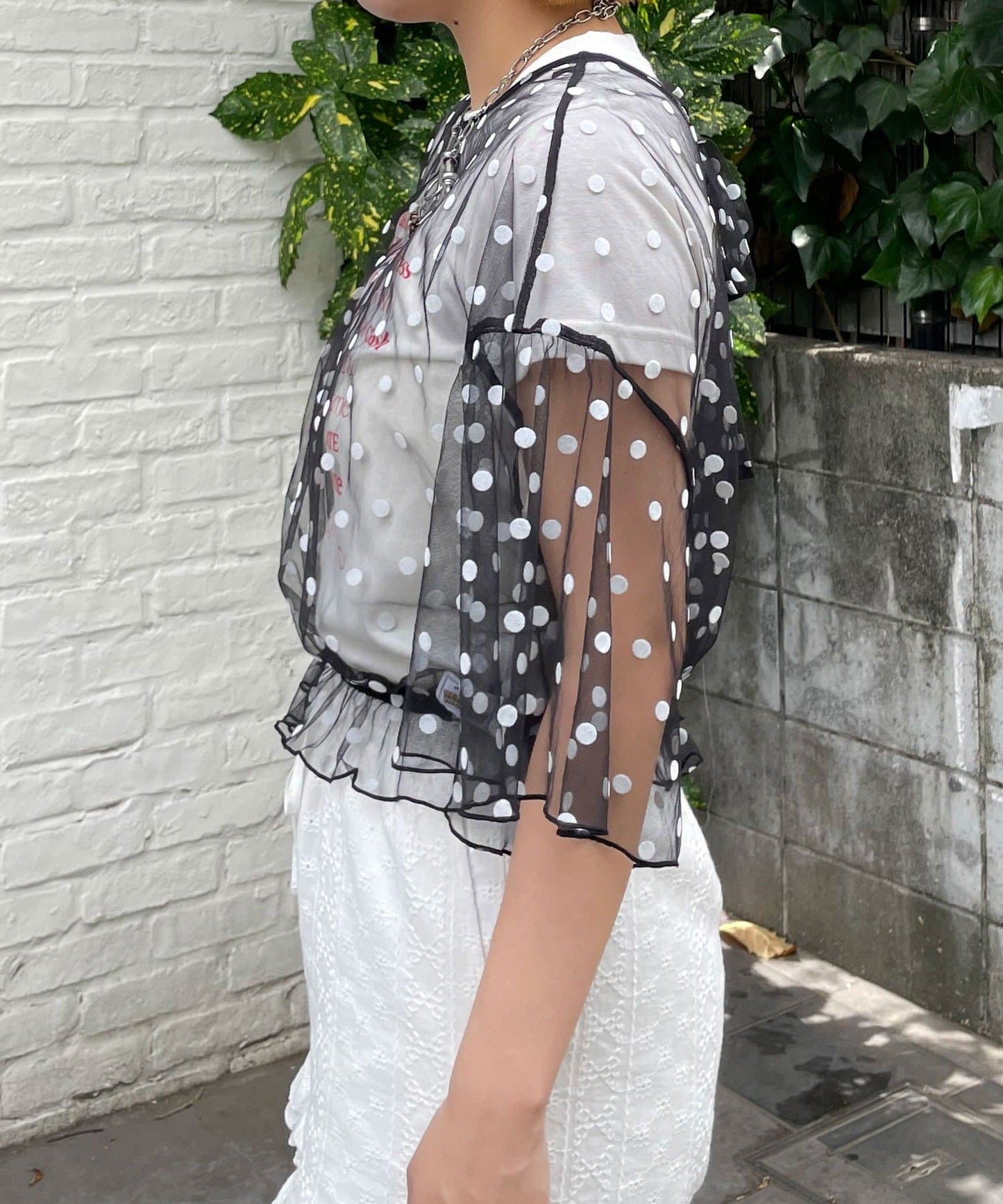 HELLO.SANFRANCISCO 2-Way Tulle Dot Blouse - Image 33