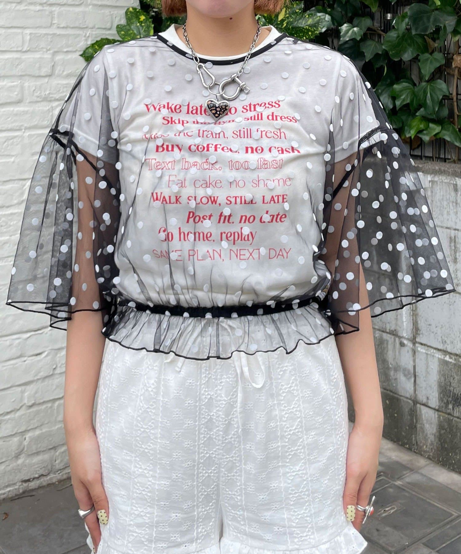 HELLO.SANFRANCISCO 2-Way Tulle Dot Blouse - Image 32
