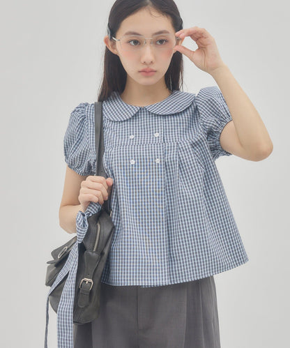 umm. By Discoat 圓領泡泡袖Blouse with bow tie - Image 1