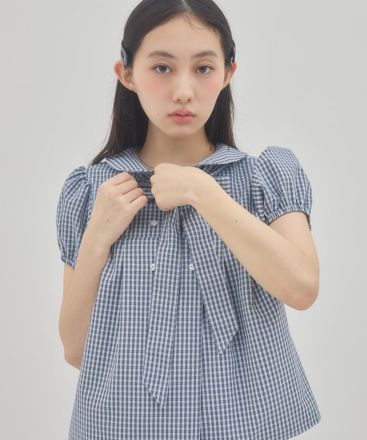 umm. By Discoat 圓領泡泡袖Blouse with bow tie - Image 15