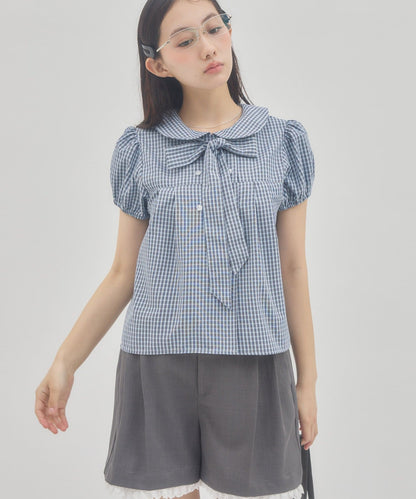 umm. By Discoat 圓領泡泡袖Blouse with bow tie - Image 3